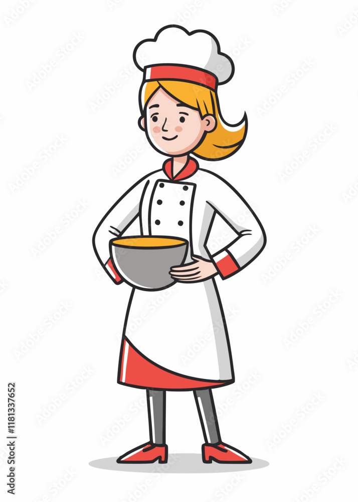 Minimalist Smiling female chef in uniform holding cooking utensils. Professional cook preparing food with joy Minimalist Smiling female chef in uniform holding cooking utensils. Professional cook preparing food with joy