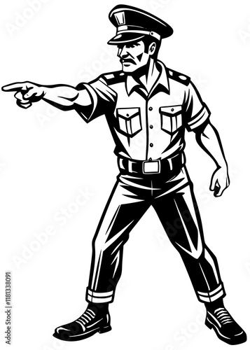 Line Art Of Male police officer directing traffic.
