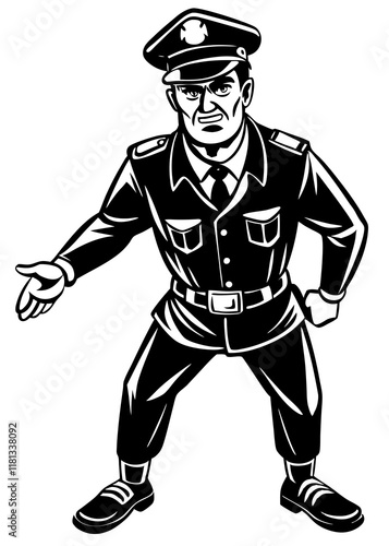 Line Art Of Male police officer directing traffic.
