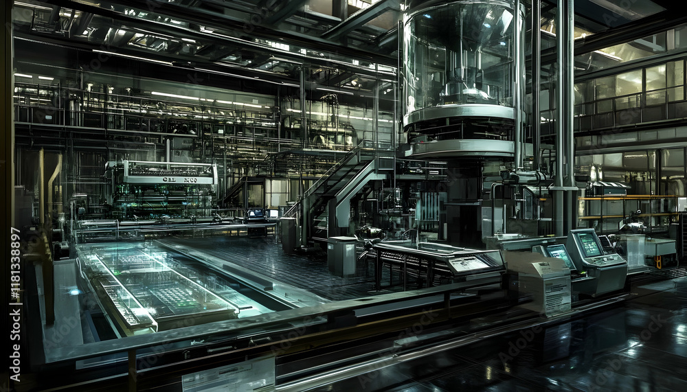 Fototapeta premium High-tech industrial factory featuring automation systems and advanced robotics -