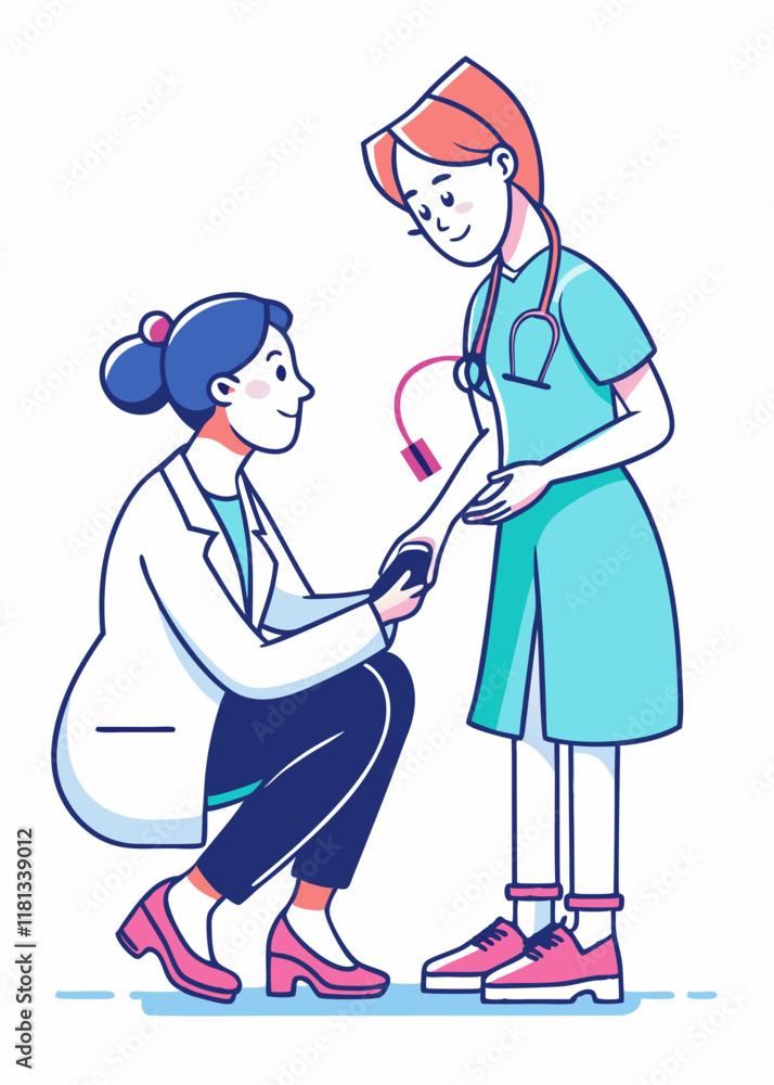 Nurse checking patient’s health. Female medical professional administering vaccine, healthcare worker giving injection Nurse checking patient’s health. Female medical professional administering vaccine, healthcare worker giving injection