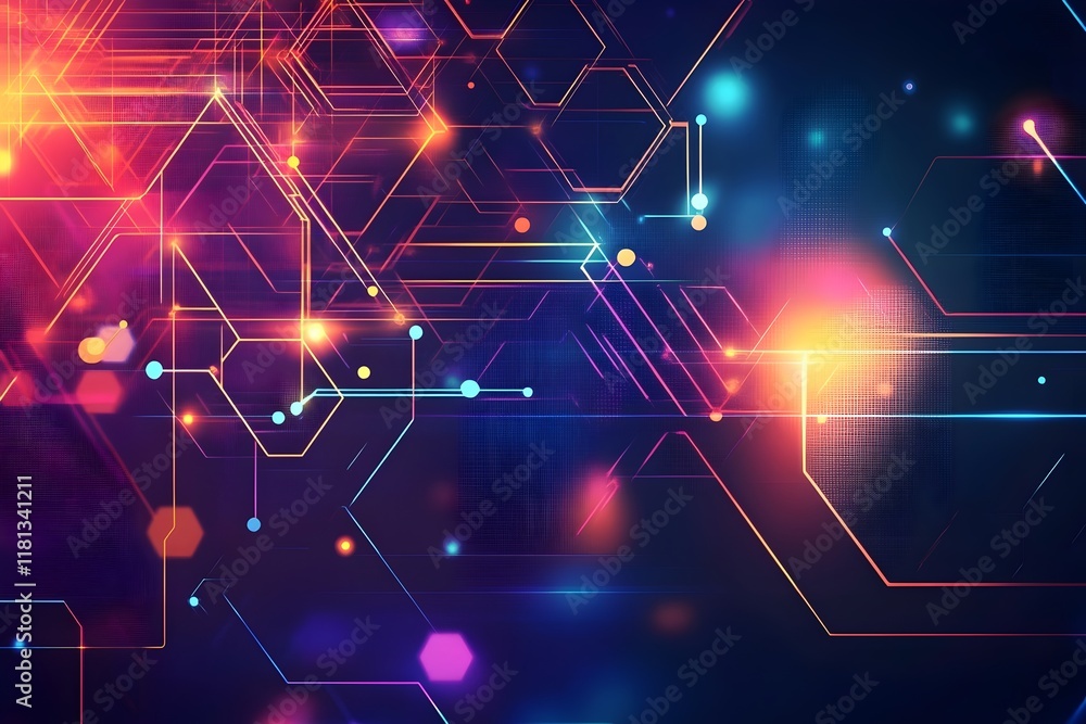 Fototapeta premium Abstract futuristic background showcases a mesmerizing blend of glowing lines, dynamic patterns, and digital elements, creating a captivating and innovative design