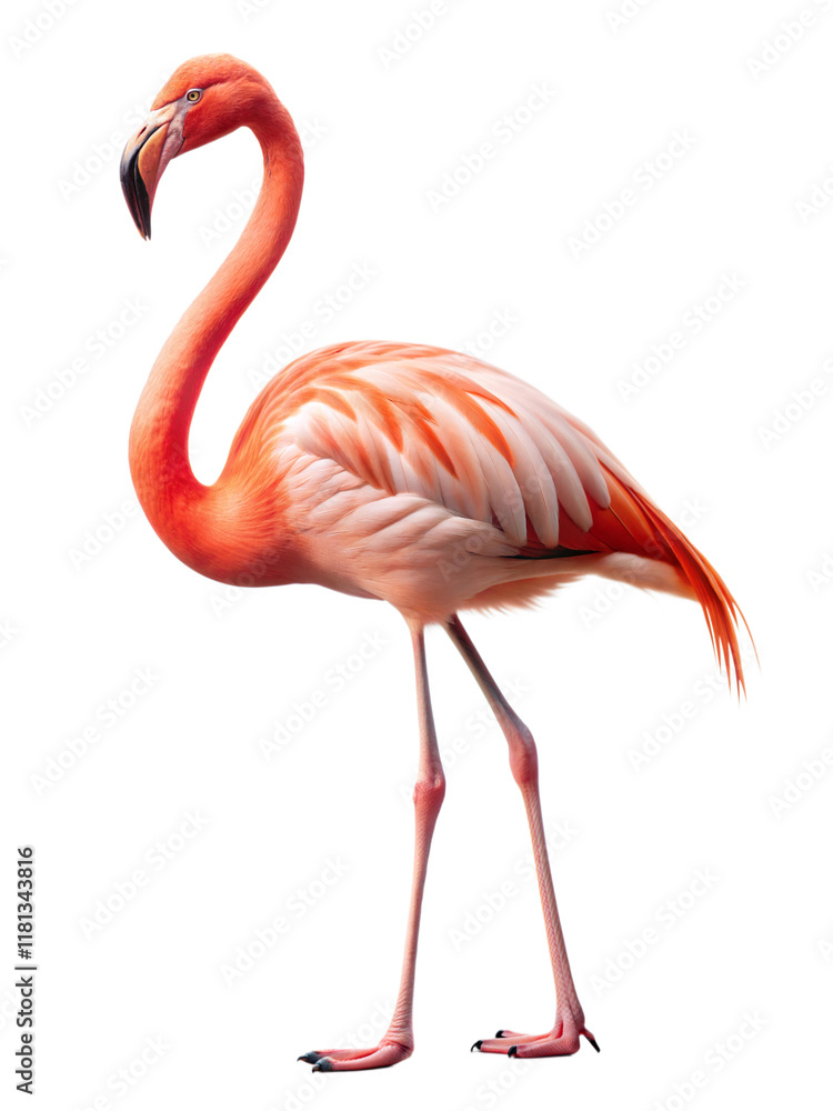 Naklejka premium Flamingo walking gracefully with vivid pink feathers against a transparent background