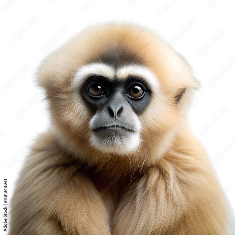 Monkey with expressive eyes posing on a pure white background showcasing its natural beauty and unique features Monkey with expressive eyes posing on a pure white background showcasing its natural beauty and unique features