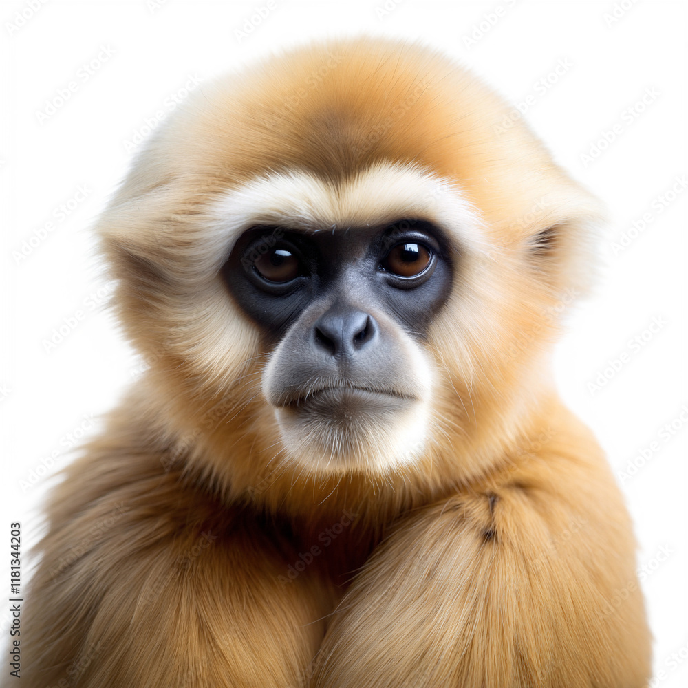 Monkey with expressive eyes posing on a pure white background showcasing its natural beauty and unique features Monkey with expressive eyes posing on a pure white background showcasing its natural beauty and unique features