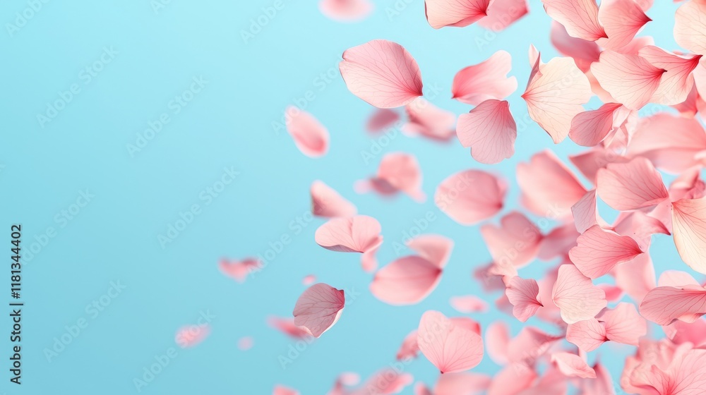 Delicate Petals Floating Against a Soft Blue Background Delicate Petals Floating Against a Soft Blue Background