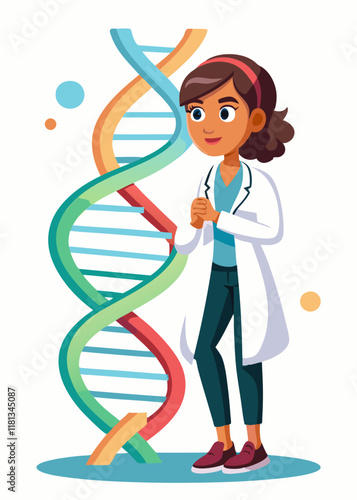 Female scientist in white lab coat working with DNA sample.