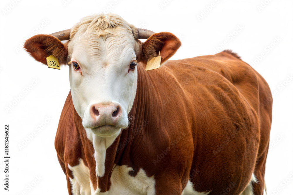 Beautiful brown and white dairy cow standing on a transparent background showcasing its features and markings Beautiful brown and white dairy cow standing on a transparent background showcasing its features and markings