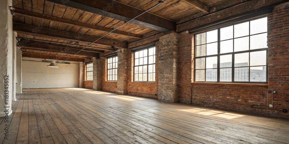 An Empty Loft Room with Wooden Floors and a Concrete Ceiling for a Modern Feel An Empty Loft Room with Wooden Floors and a Concrete Ceiling for a Modern Feel