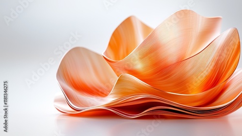 Abstract Copper Sculpture Layered Wave like Orange Hues Modern Art