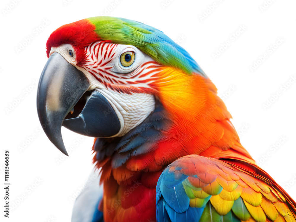Fototapeta premium Vibrant macaw parrot displaying colorful feathers and intricate patterns against a transparent background