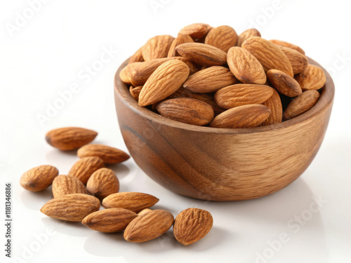Fresh roasted almonds in wooden bowl, perfect for snacking and healthy eating