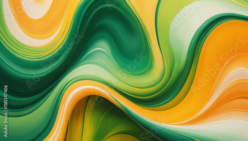 Abstraction fluide en vert et jaune avec des lignes ondulées dynamiques et effet de mouvement, design moderne et vibrant. photo