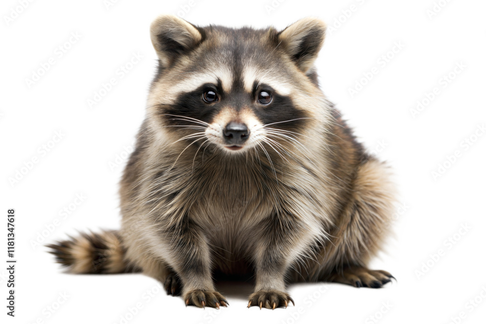 Raccoon in a neutral background displaying its curious expression and distinctive markings Raccoon in a neutral background displaying its curious expression and distinctive markings