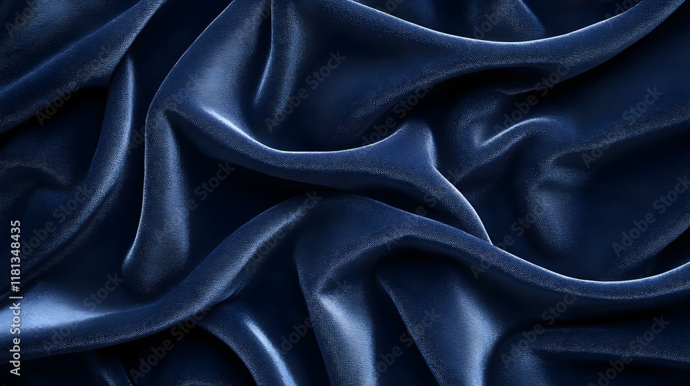 Fototapeta premium A texture of crushed velvet in a midnight blue hue with rich folds. 