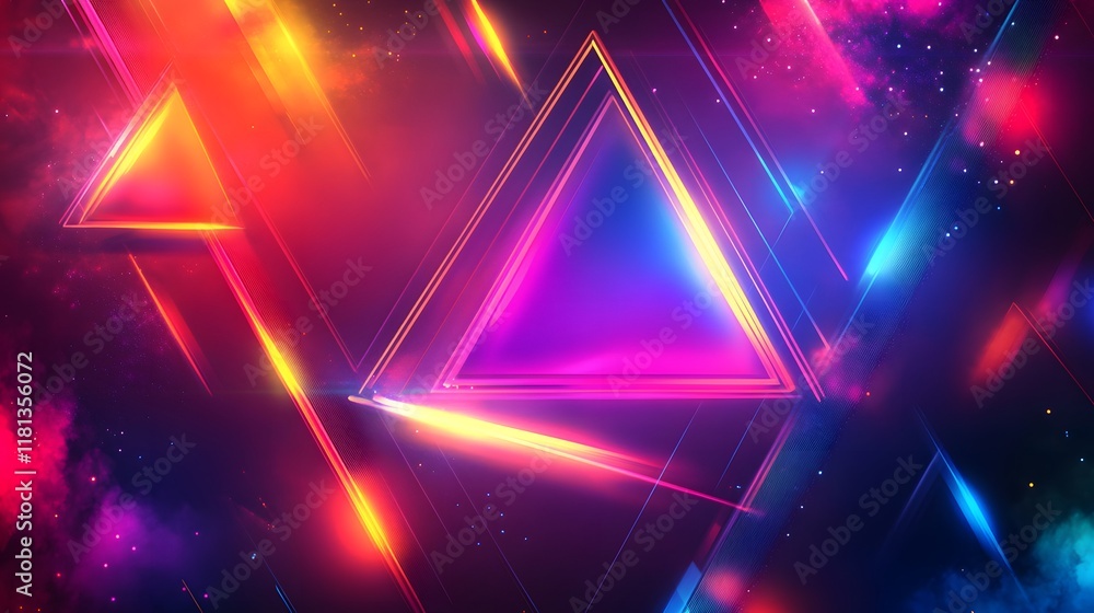 Vibrant abstract neon shapes, glowing triangles and dynamic colors in a modern digital art style, perfect for tech-themed designs. Vibrant abstract neon shapes, glowing triangles and dynamic colors in a modern digital art style, perfect for tech-themed designs.