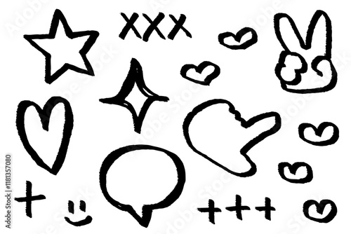 筆タッチの手描きのあしらいのイラストセット