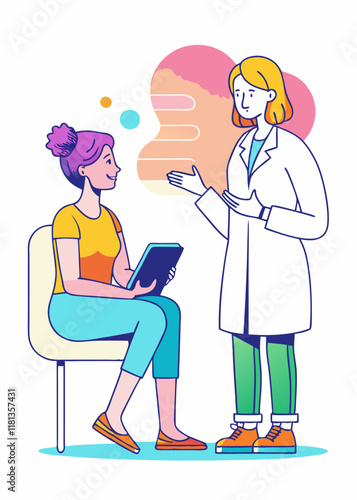Minimalist Female psychological counselor talking to patient during therapy session.
