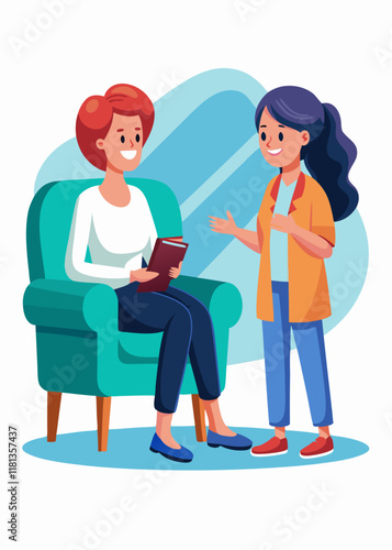 Female psychological counselor talking to patient during therapy session.
