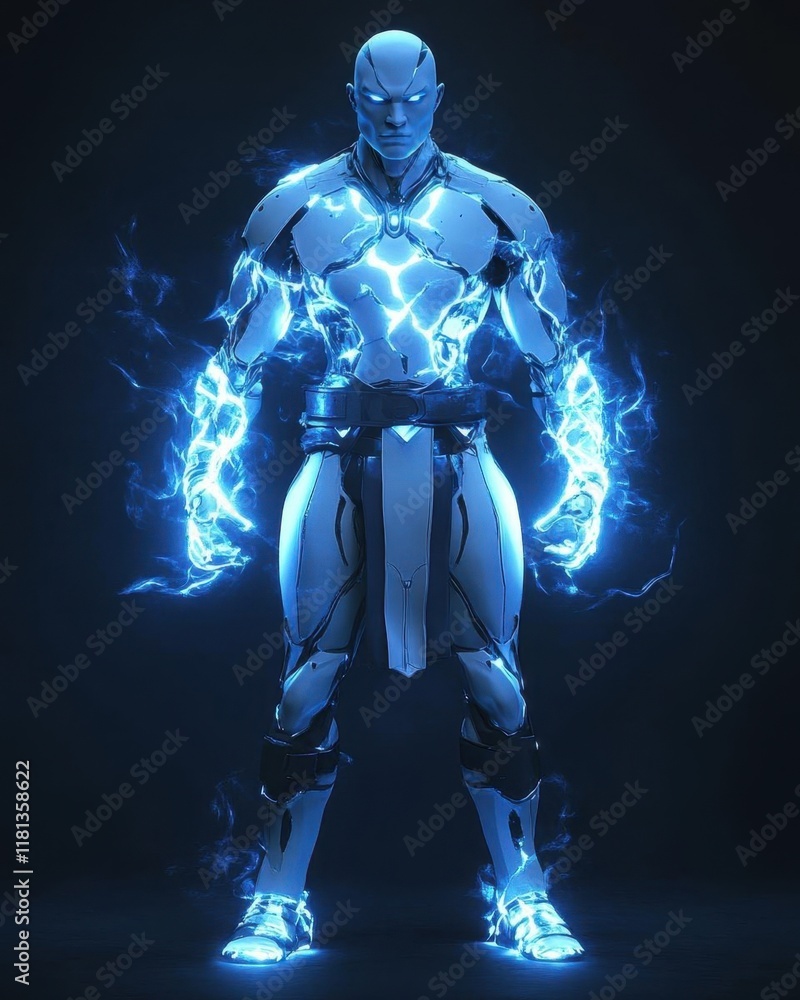 Naklejka premium A futuristic humanoid figure with glowing electric energy.