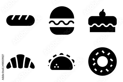 bread, burger, cake, croissant, taco and doughnut icons