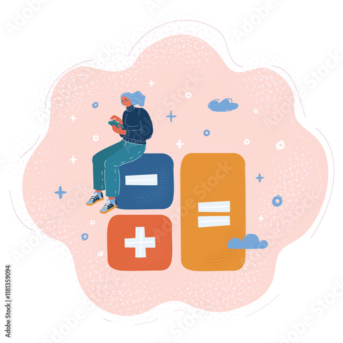 Cartoon vector illustration of Young woman counting