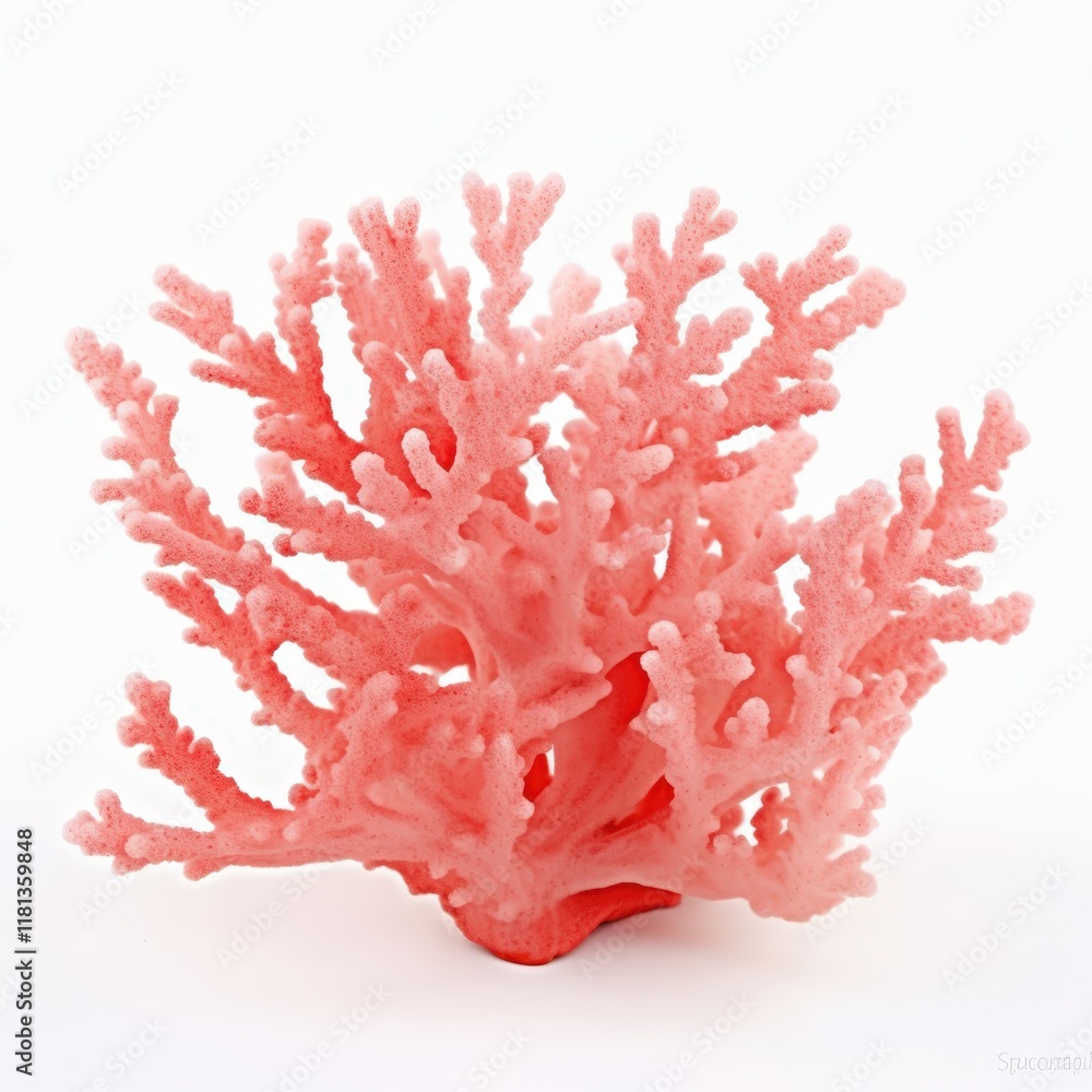 Naklejka premium Vibrant Coral Structure with Intricate Branching and Soft Red Tones on a White Background