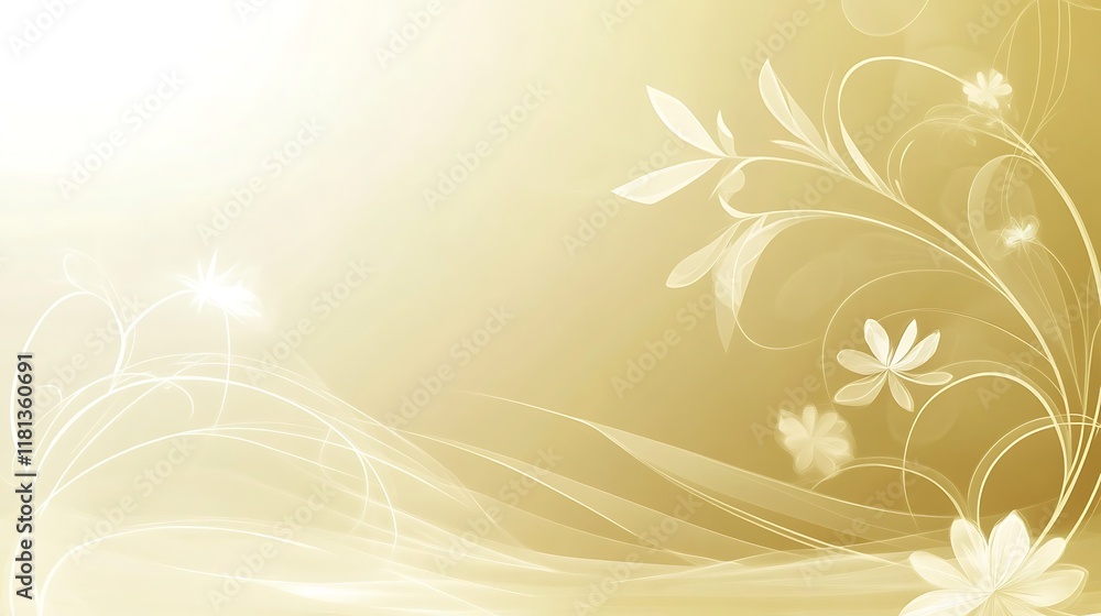 Elegant Golden Floral Background Design With Delicate Flowers