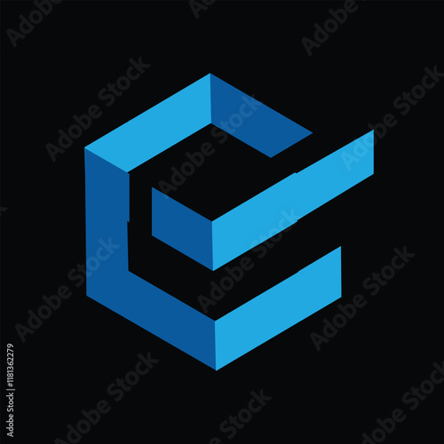 The image shows a flat logo design of an initial letter E with a check mark in blue color that looks clean and sharp on a black background