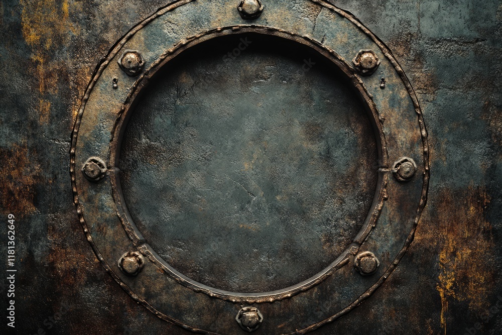 Fototapeta premium empty metal circle gritty and dark background