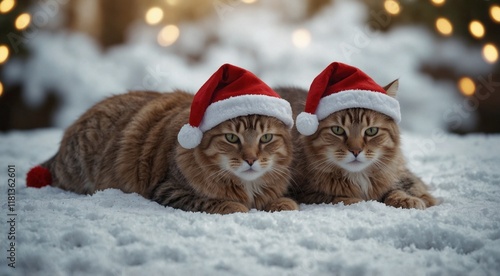 Christmas animals, a cat in a Christmas costume, generated by artificial intelligence, AI.
