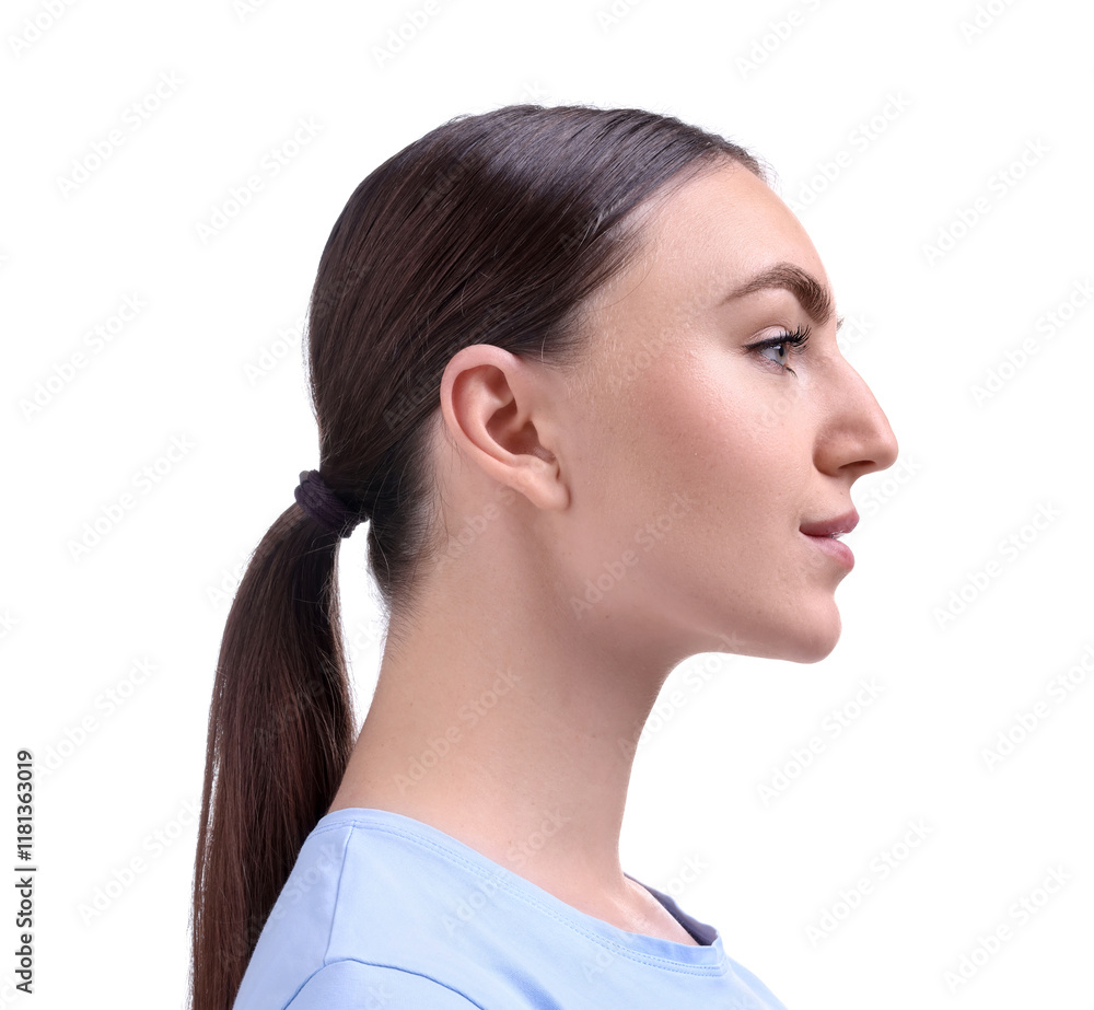 Portrait of beautiful woman on white background Portrait of beautiful woman on white background