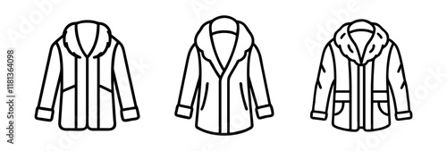 faux fur coat icon, dress line art, dress vector - simple black line art icon of faux fur coat perfect for logos, and dress-themed designs.