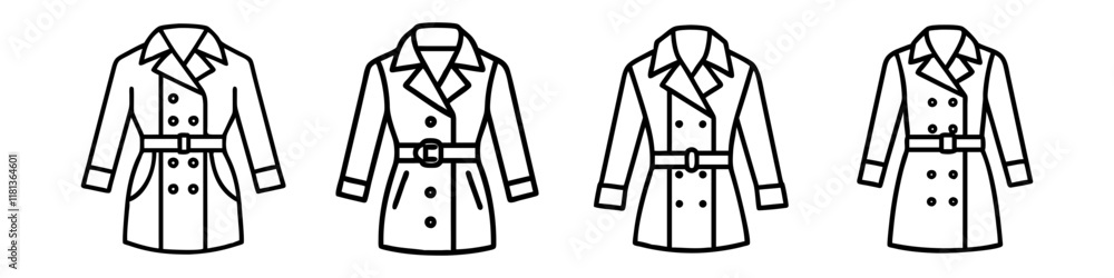 trench coat icon, dress line art, dress vector - simple black line art icon of trench coat perfect for logos, and dress-themed designs. trench coat icon, dress line art, dress vector - simple black line art icon of trench coat perfect for logos, and dress-themed designs.