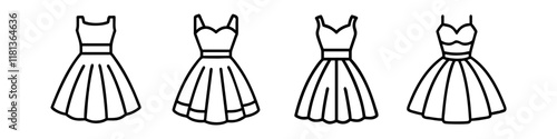 tulle dress icon, dress line art, dress vector - simple black line art icon of tulle dress perfect for logos, and dress-themed designs.