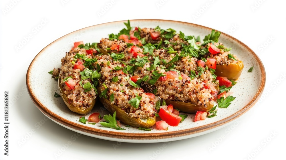 Quinoa Stuffed Bell Peppers on Elegant Plate Quinoa Stuffed Bell Peppers on Elegant Plate