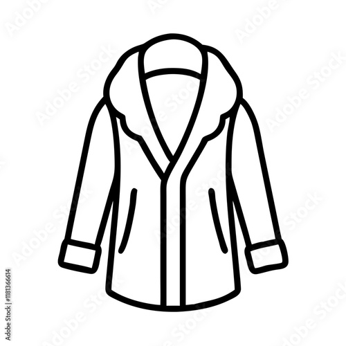 faux fur coat icon, dress line art, dress vector - simple black line art icon of faux fur coat perfect for logos, and dress-themed designs.