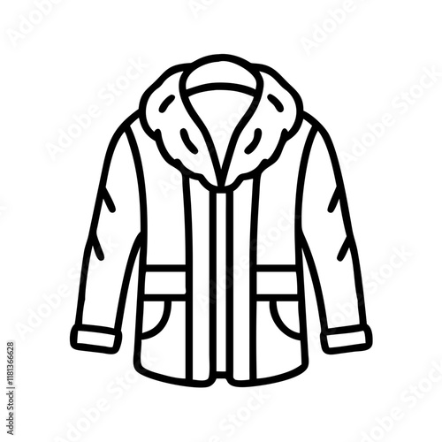 faux fur coat icon, dress line art, dress vector - simple black line art icon of faux fur coat perfect for logos, and dress-themed designs.
