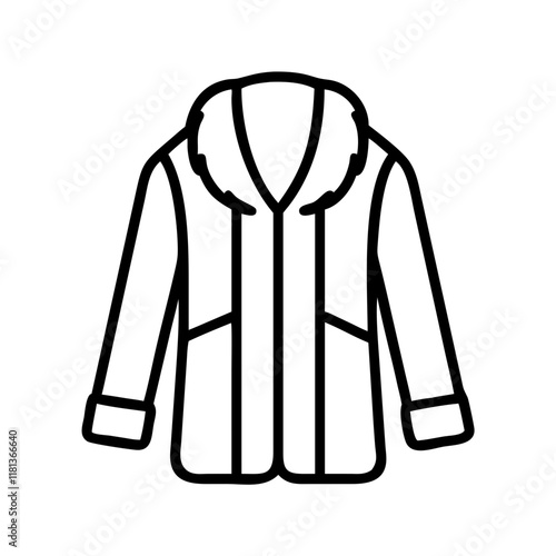 faux fur coat icon, dress line art, dress vector - simple black line art icon of faux fur coat perfect for logos, and dress-themed designs.