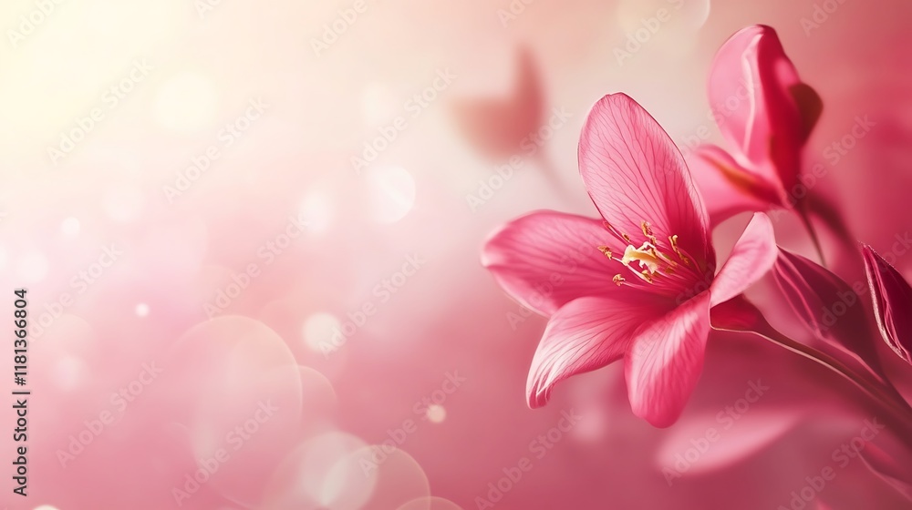 Fototapeta premium Delicate Pink Flowers Softly Illuminated Background