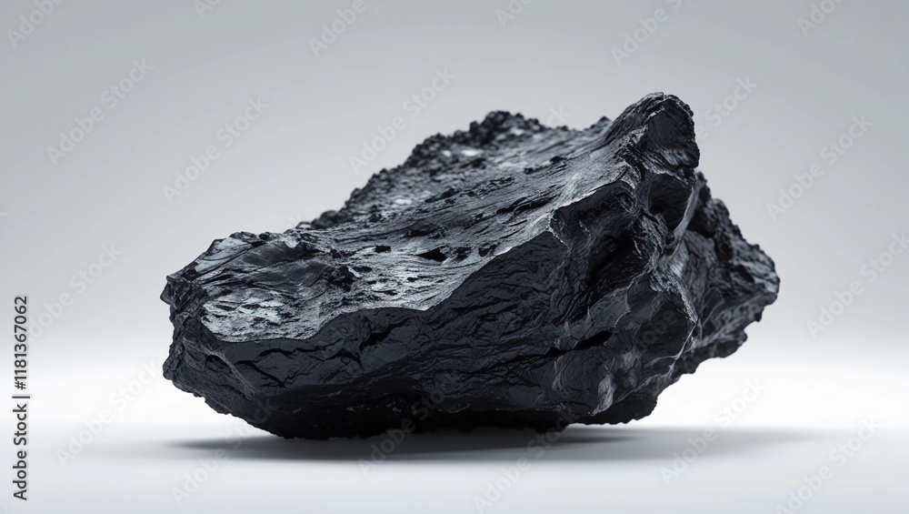 Obraz premium Close-Up of a Shiny Raw Coal Rock on a White Background