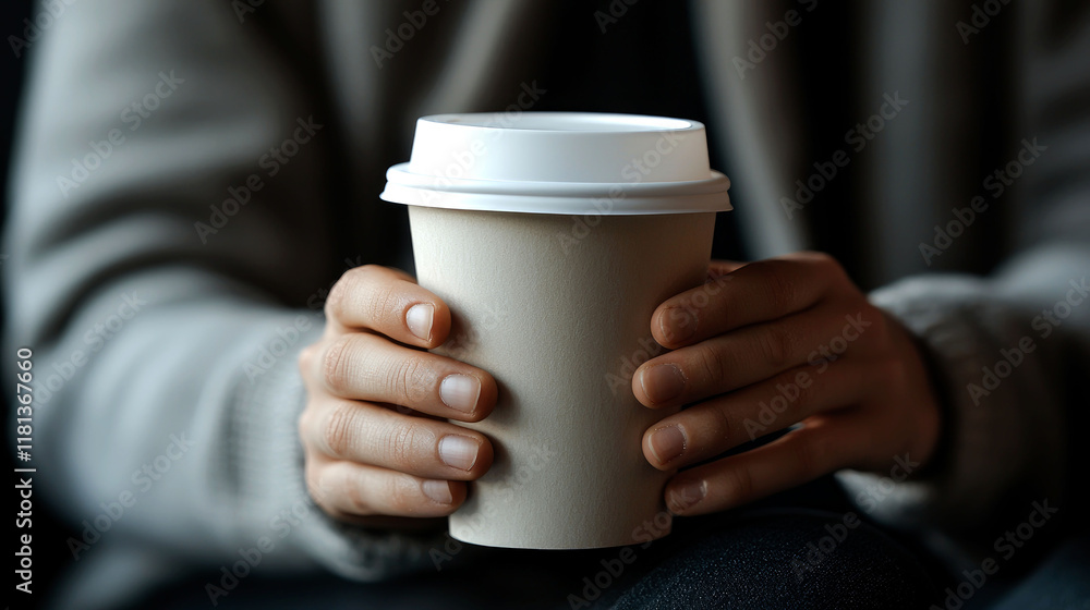 Cozy Coffee Moment: Hands holding a warm paper cup Cozy Coffee Moment: Hands holding a warm paper cup