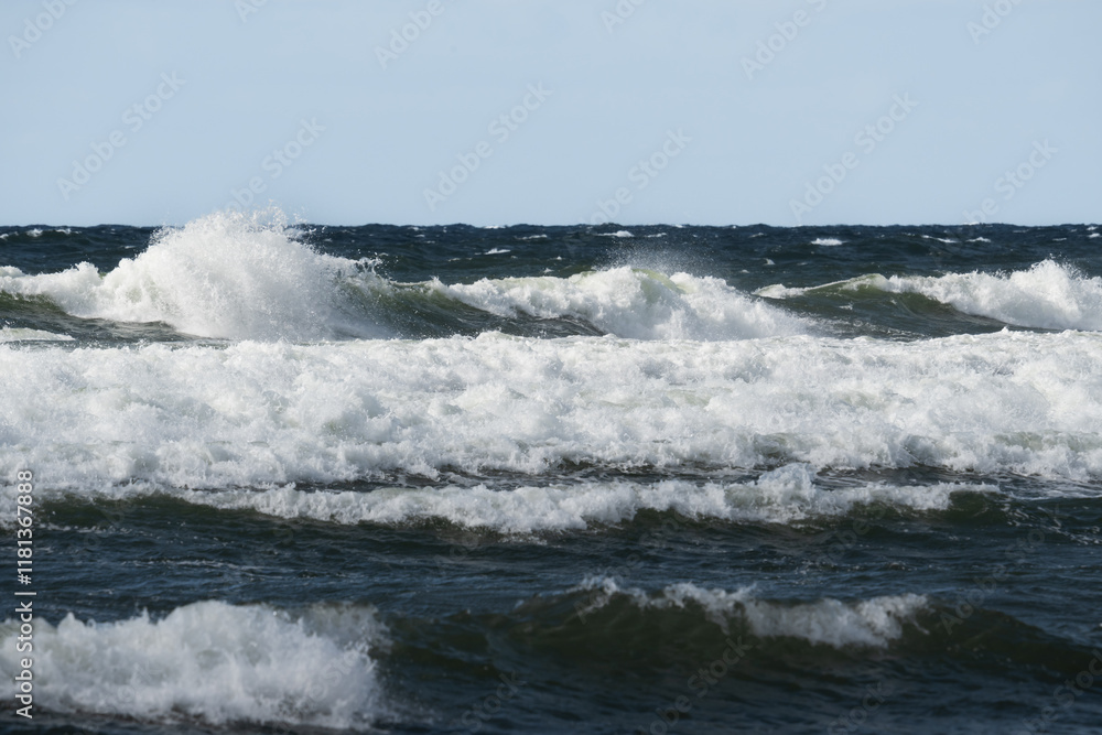 The restless Baltic Sea. Waves with white crests off the coast of Estonia. The restless Baltic Sea. Waves with white crests off the coast of Estonia.