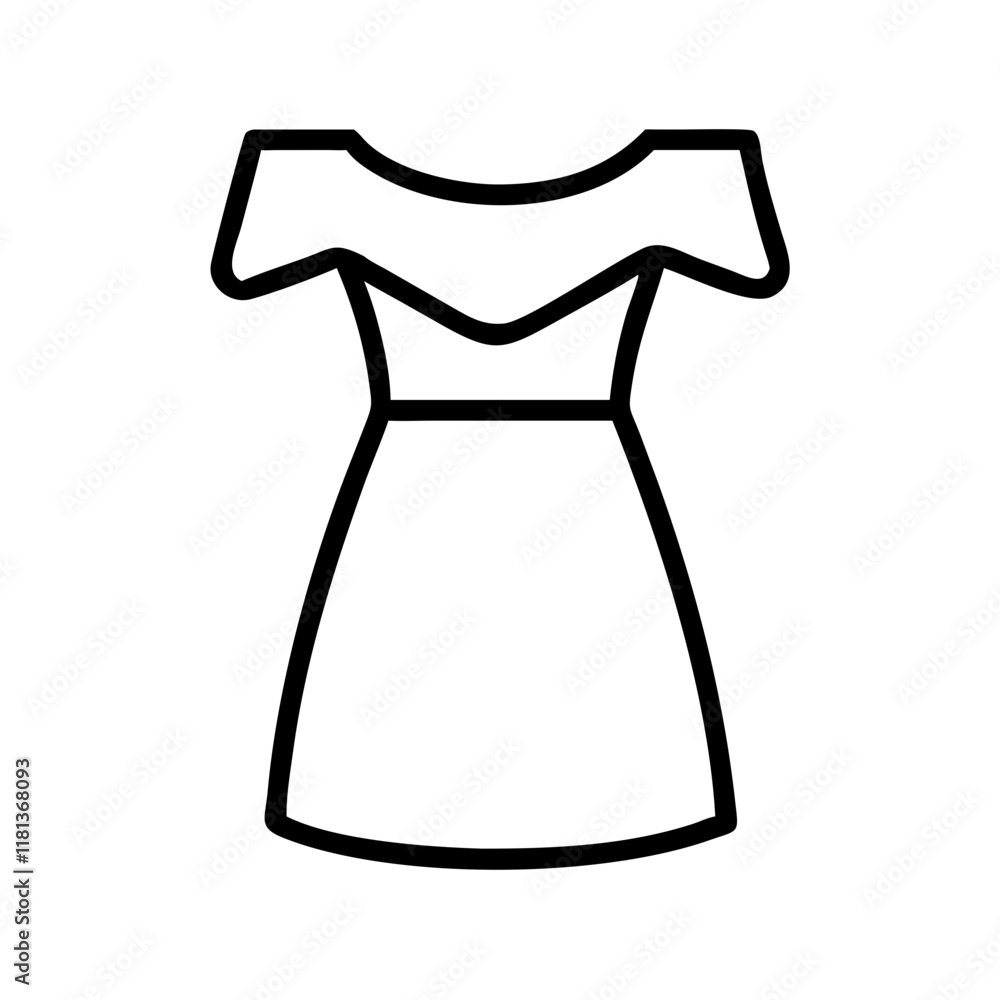 off shoulder dress icon, dress line art, dress vector - simple black line art icon of off shoulder dress perfect for logos, and dress-themed designs. off shoulder dress icon, dress line art, dress vector - simple black line art icon of off shoulder dress perfect for logos, and dress-themed designs.