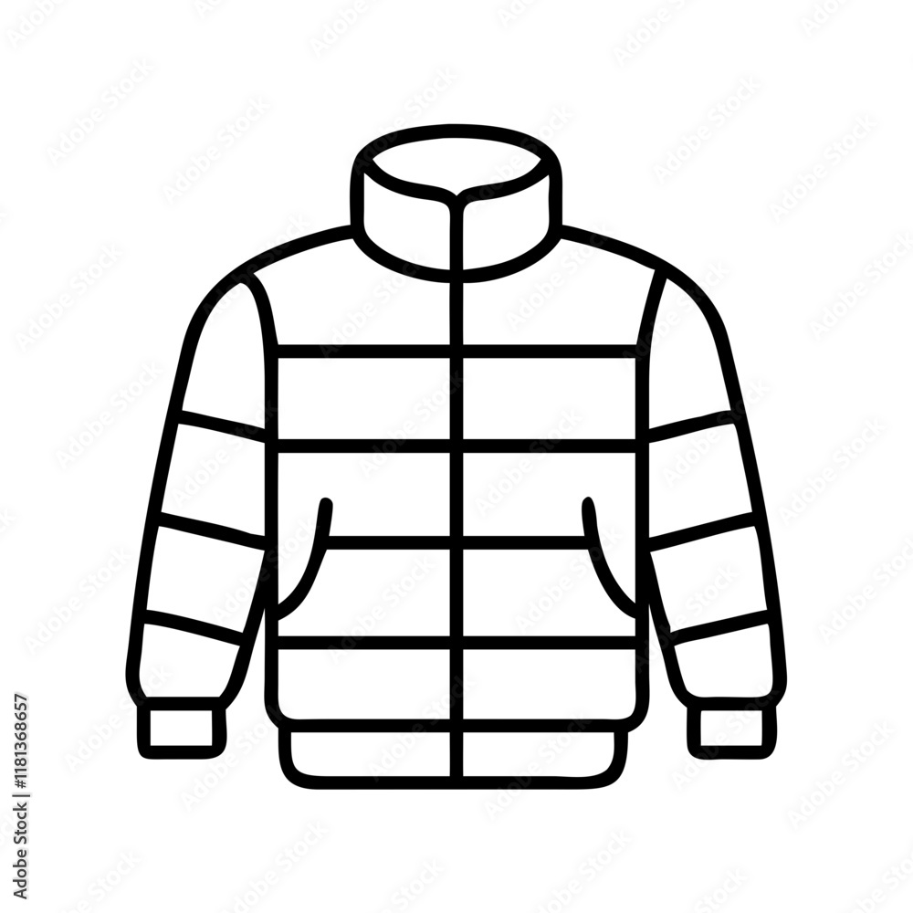 puffer jacket icon, dress line art, dress vector - simple black line art icon of puffer jacket perfect for logos, and dress-themed designs. puffer jacket icon, dress line art, dress vector - simple black line art icon of puffer jacket perfect for logos, and dress-themed designs.