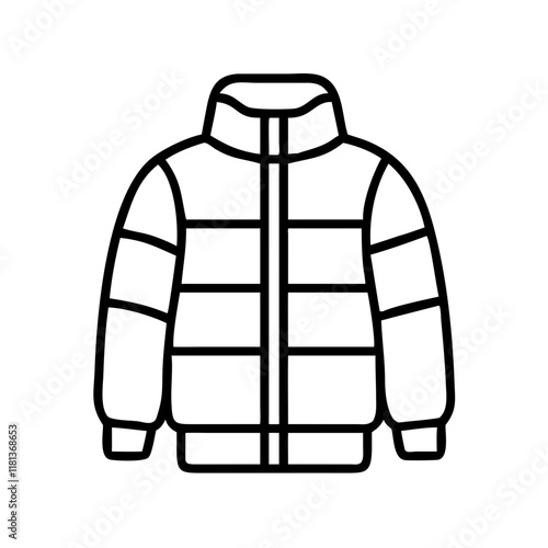 puffer jacket icon, dress line art, dress vector - simple black line art icon of puffer jacket perfect for logos, and dress-themed designs.