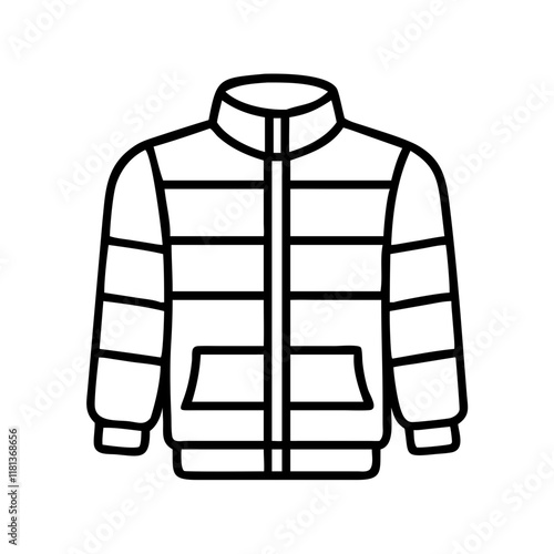 puffer jacket icon, dress line art, dress vector - simple black line art icon of puffer jacket perfect for logos, and dress-themed designs.