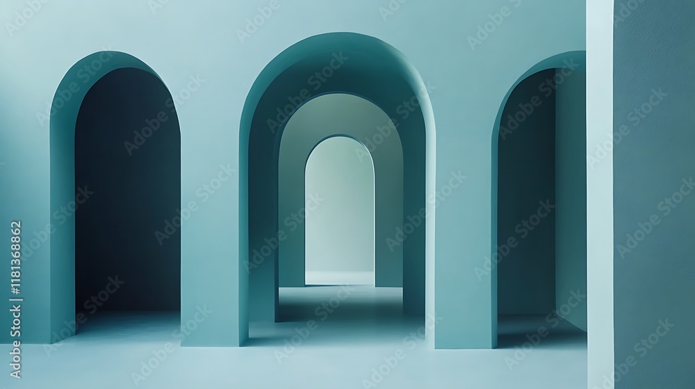 Fototapeta premium Abstract Teal Architectural Arches Interior Design