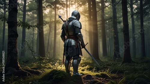 Medieval knight in armor with sword