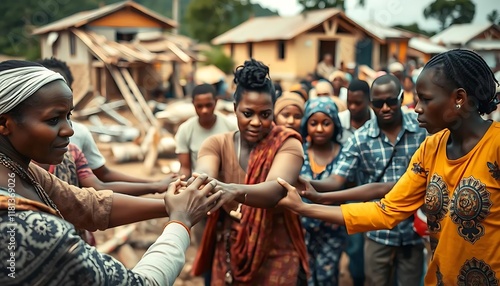 Resilient Community: Hopeful Hands Joined in a Serene African Village